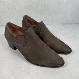 Frye Boots Womens Size 9.5 Gray Leather Western Ankle Booties Block Heel Slip On